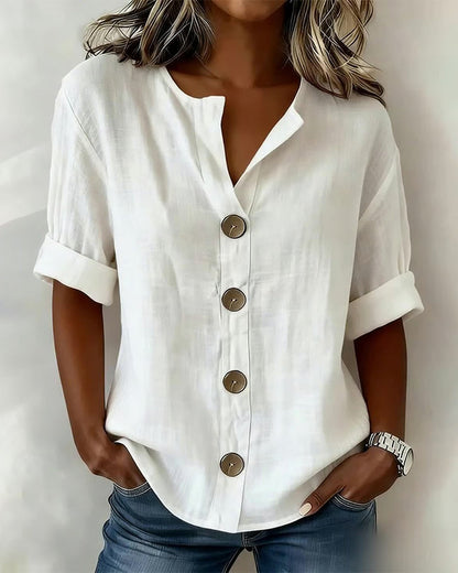 Blouse Femme Coton Manches Courtes Ample Boutonnée - PanierRoyale