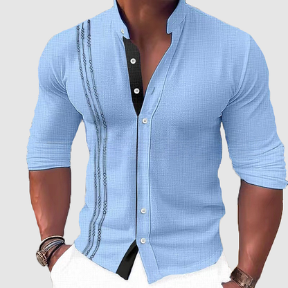 Chemise Homme Noir Classique à Manches Longues avec Broderie