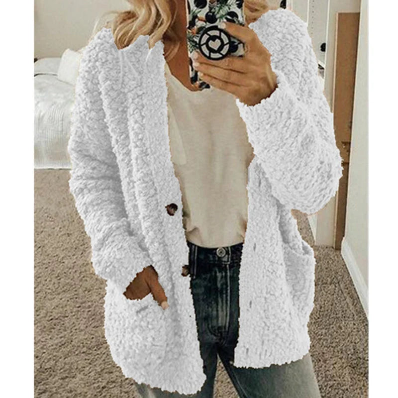 Veste femme hivernale blanche épaisse avec poches et boutons - PanierRoyale