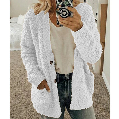 Veste femme hivernale blanche épaisse avec poches et boutons - PanierRoyale