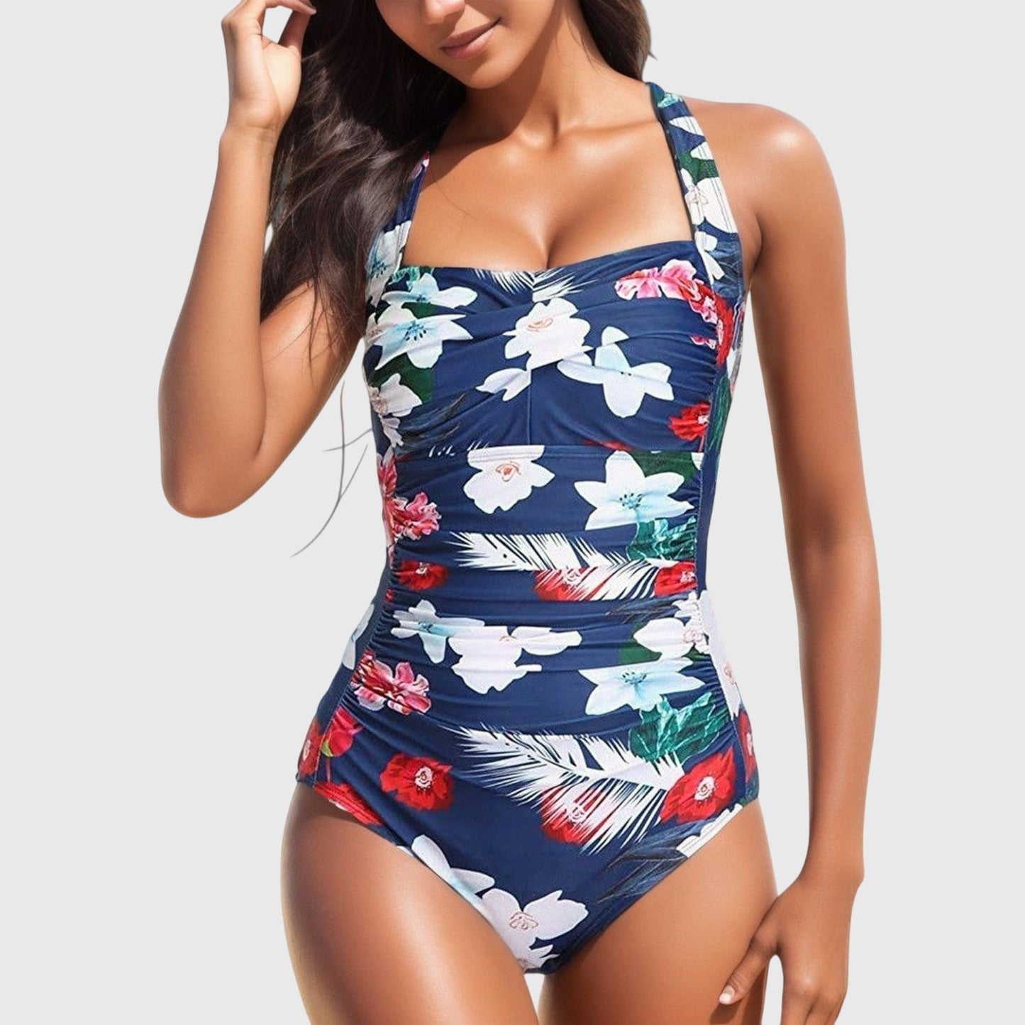 Maillot de bain une pièce Femme Imprimé Tropical Froncé Col Carré