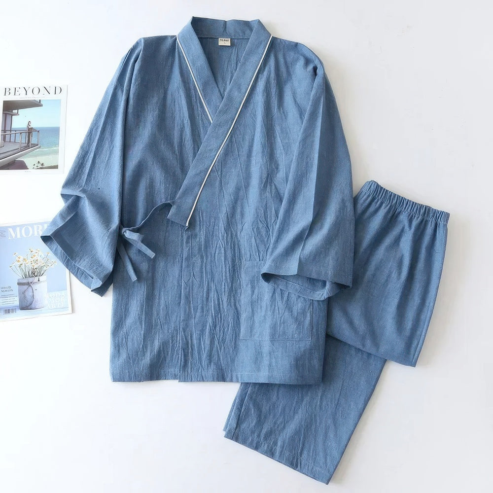 Combinaison Homme Décontractée avec Kimono et Pantalon de Lin