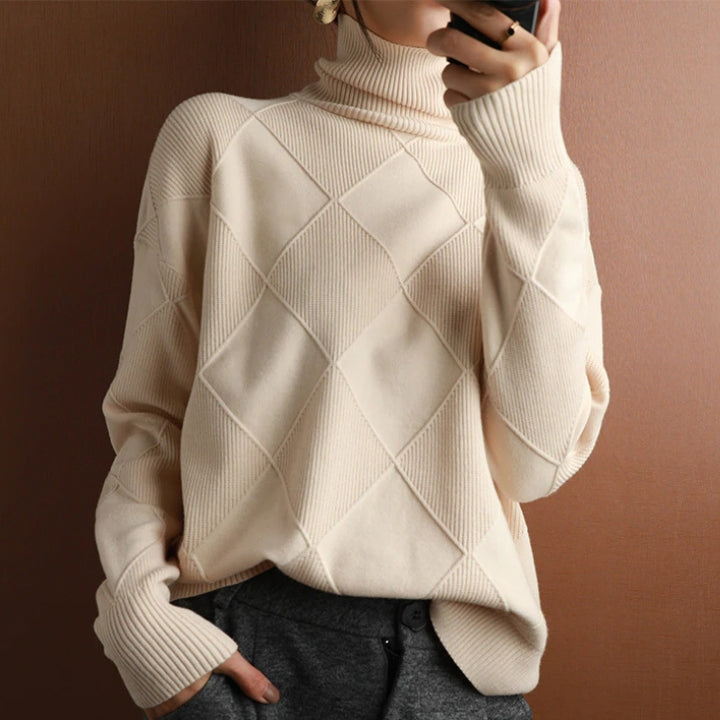 Pull en Maille Col Roulé avec Motif Tresse