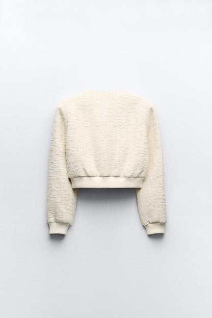 Veste Courte Boutonnée à Fermeture Éclair Dorée