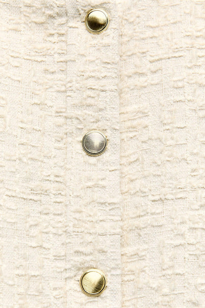 Veste Courte Boutonnée à Fermeture Éclair Dorée
