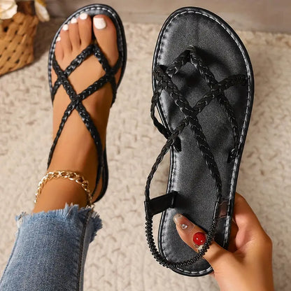 Sandales Plates Tressées pour Femme Printemps