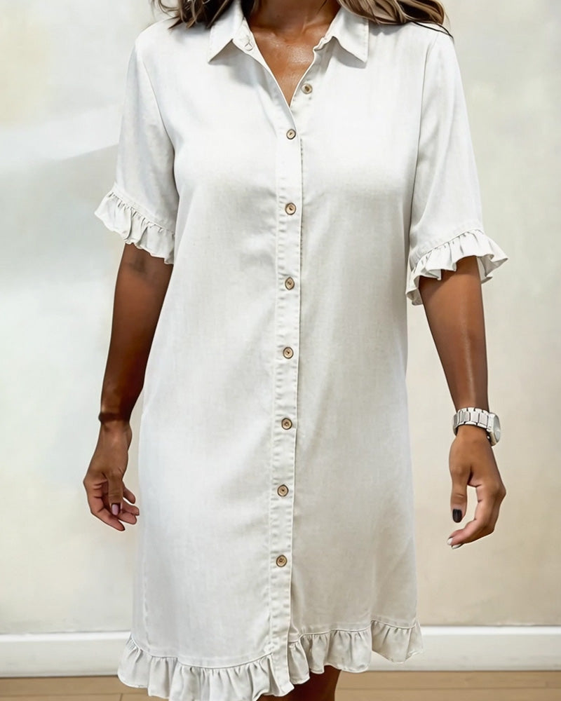 Robe Femme Denim Confortable Boutons et Volants