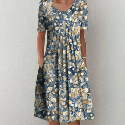 Robe Été Florale Manches Courtes pour Femme