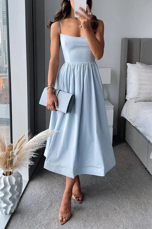 BelleRue™ – Robe Midi Femme Chic Cintrée avec Bretelles Spaghetti-1