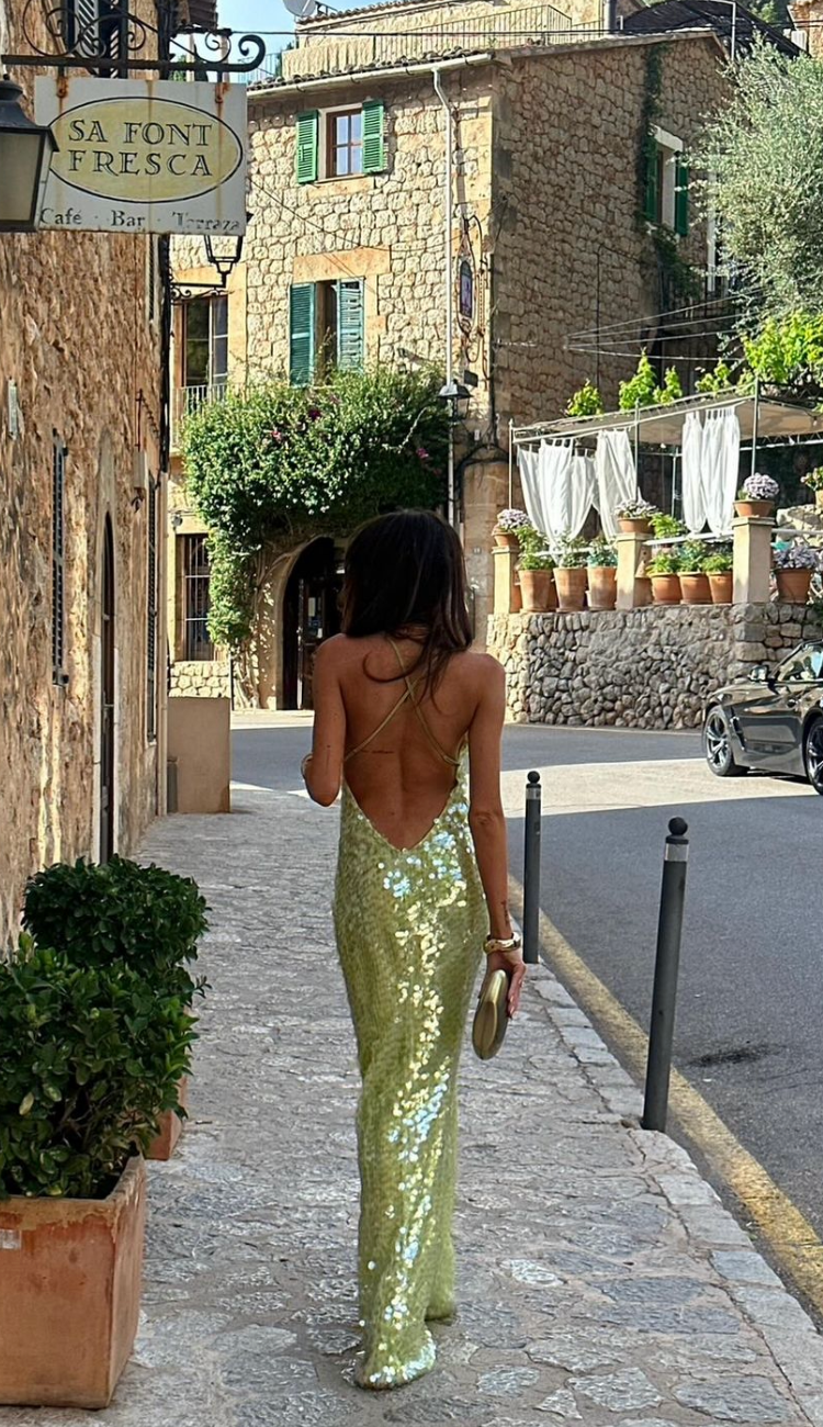 Robe Été Femme Col Carré et Paillettes