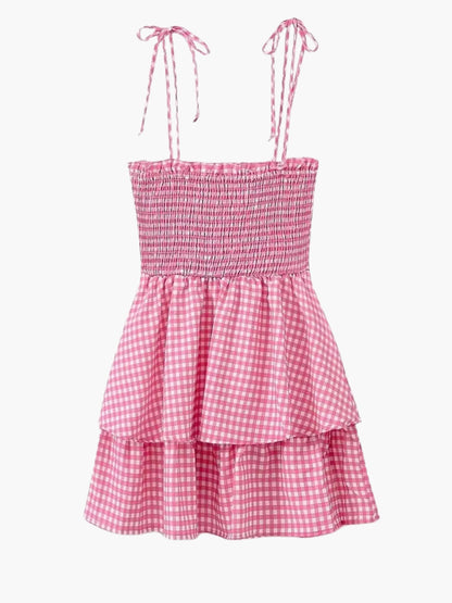 Robe Été Rose Blanche à Carreaux Charmante