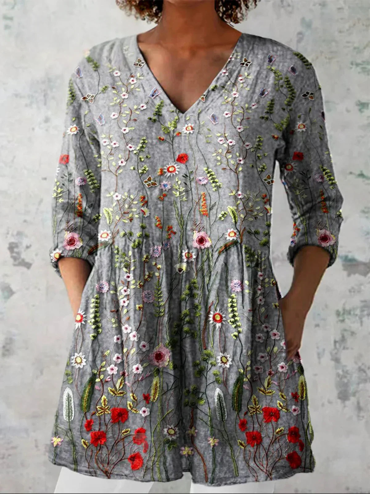 Tunique Longue Femme Coton Décolleté en V Coupe Ample