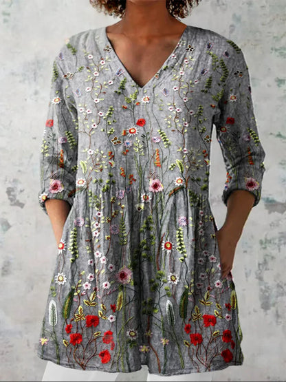 Tunique Longue Femme Coton Décolleté en V Coupe Ample
