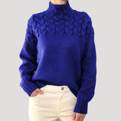 Pull Femme Tricoté Col Montant avec Dentelle et Zopfs