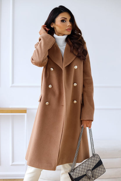 Manteau Long Femme Laine Mélangée Boutons Coupe Élégante