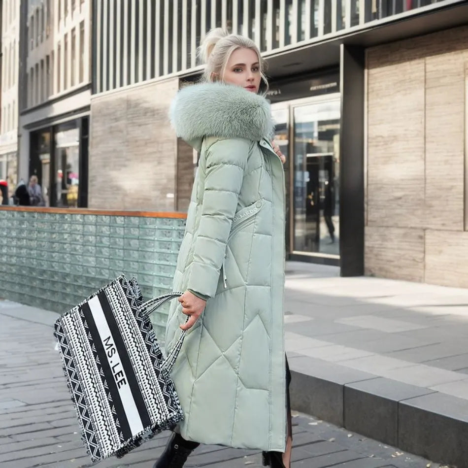 Manteau femme long à kapok avec col montant