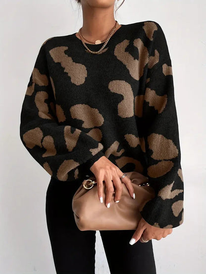 Pull Femme Col Rond Léopard Chic et Tendance - PanierRoyale