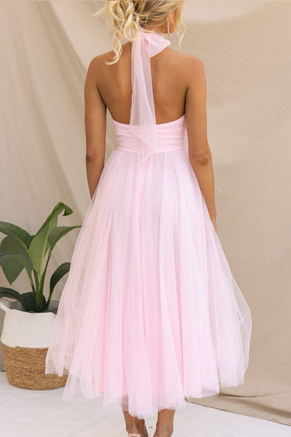 Robe de Soirée Élégante en Tulle avec Col Haut et Jupon