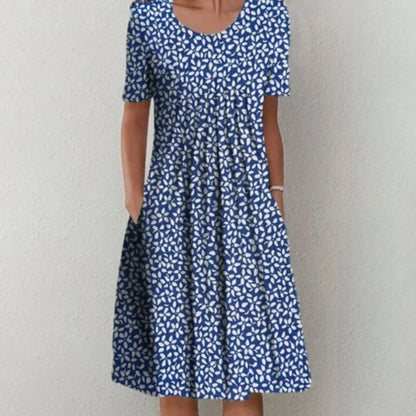 Robe Été Florale Manches Courtes pour Femme