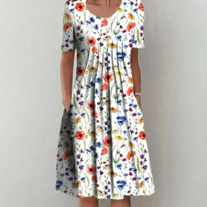 Robe Été Florale pour Femme Manches Courtes