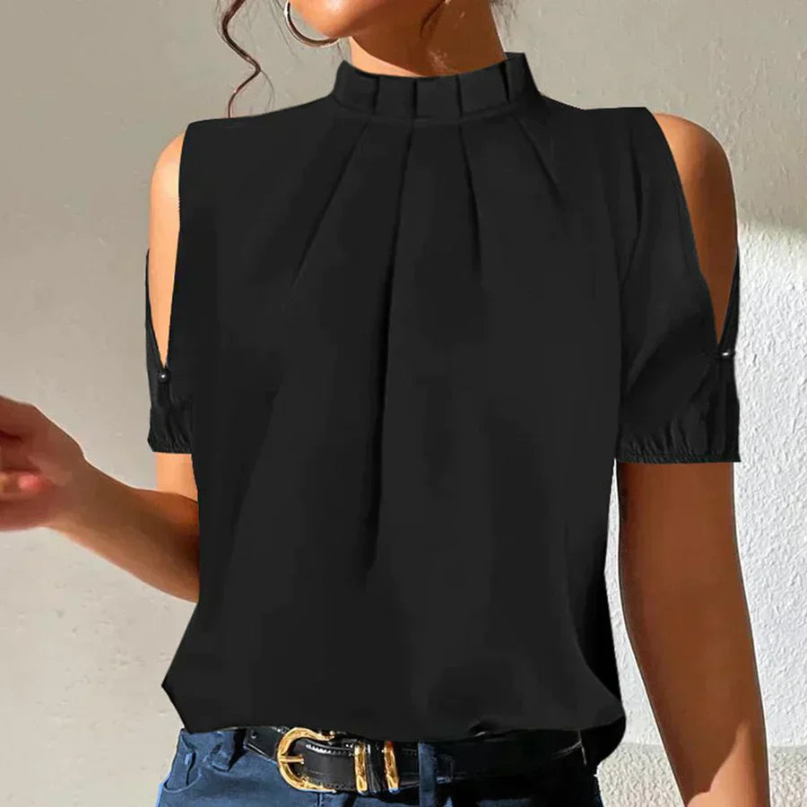Blouse Femme Élégante Col Plissé avec Découpe Décolletée - PanierRoyale