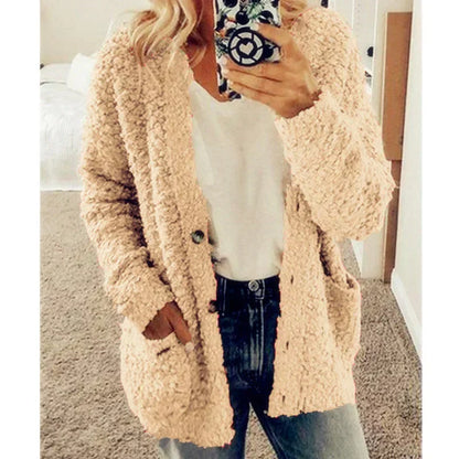 Veste femme hivernale blanche épaisse avec poches et boutons