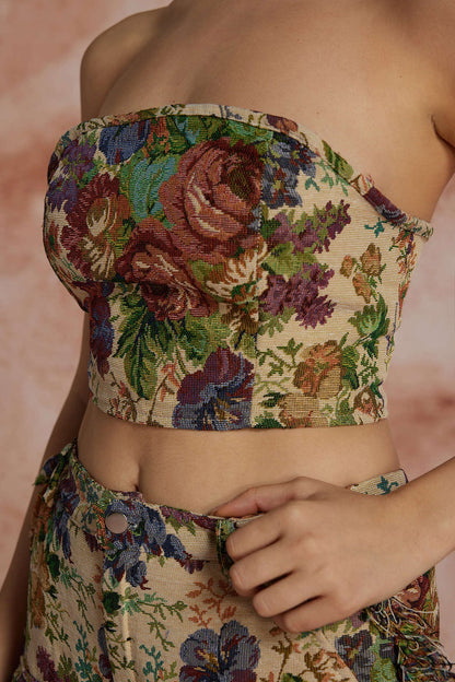 Maillot de Bain Bustier et Pantalon de Plage Brodé
