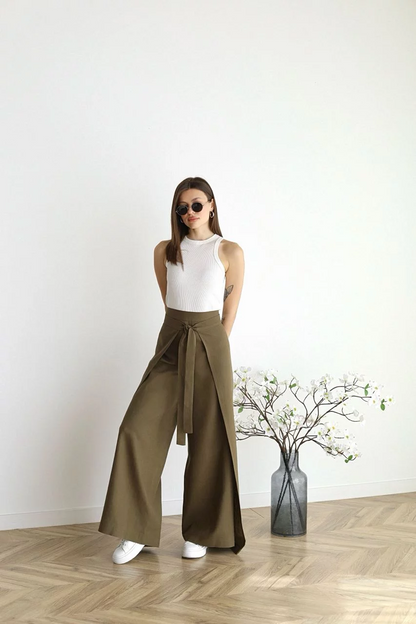 Pantalon Femme Taille Haute élastique avec Ceinture Réglable