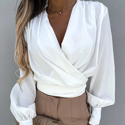 Chemisier Femme Col en V Manches Bouffantes Décontracté