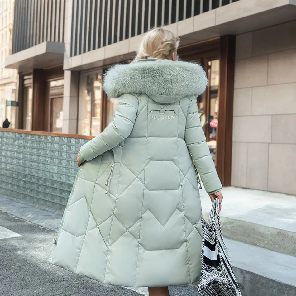 Manteau femme long à kapok avec col montant