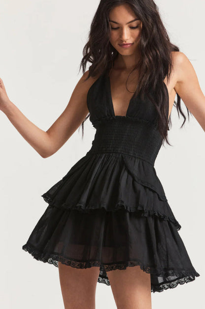 Robe Été Femme Imprimée Floral avec Dentelle et Décolleté