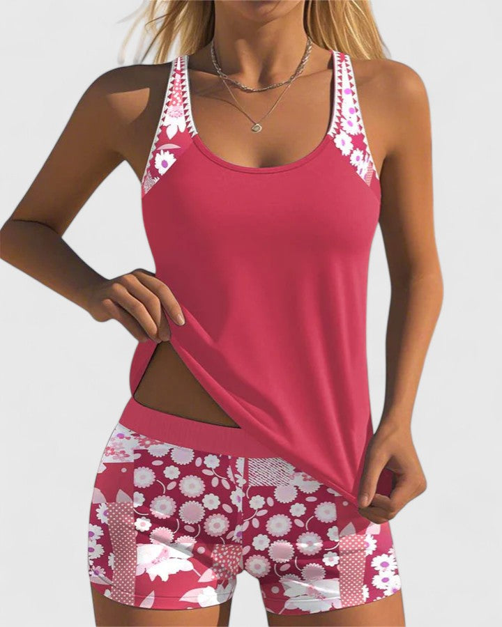 Tankini Deux Pièces Femme Polyester Coupe Sportive Dos Nageur
