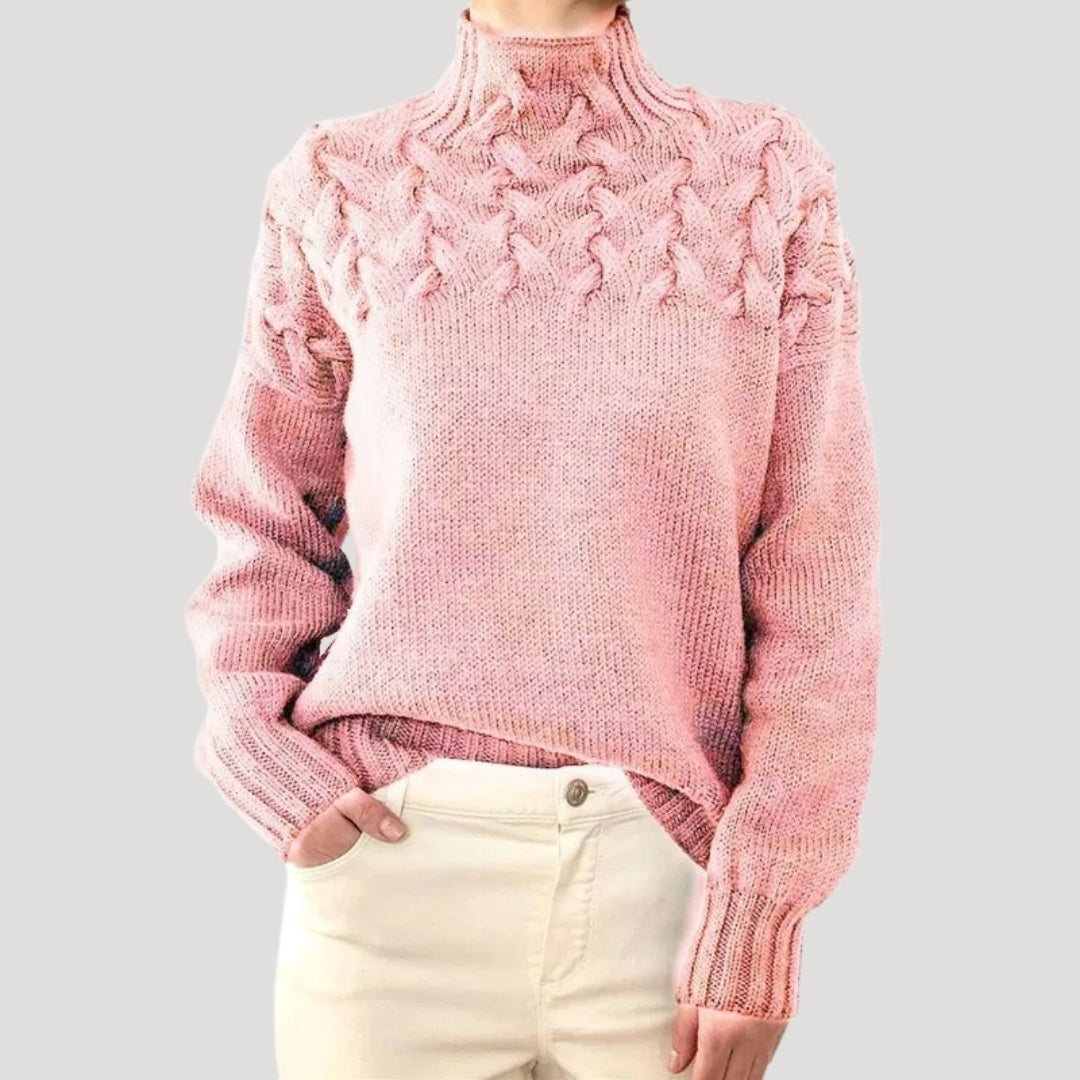 Pull Femme Tricoté Col Montant avec Dentelle et Zopfs