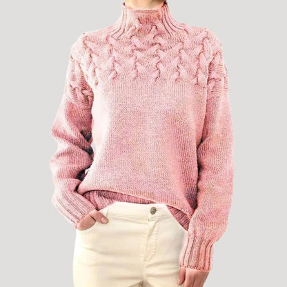 Pull Femme Tricoté Col Montant avec Dentelle et Zopfs