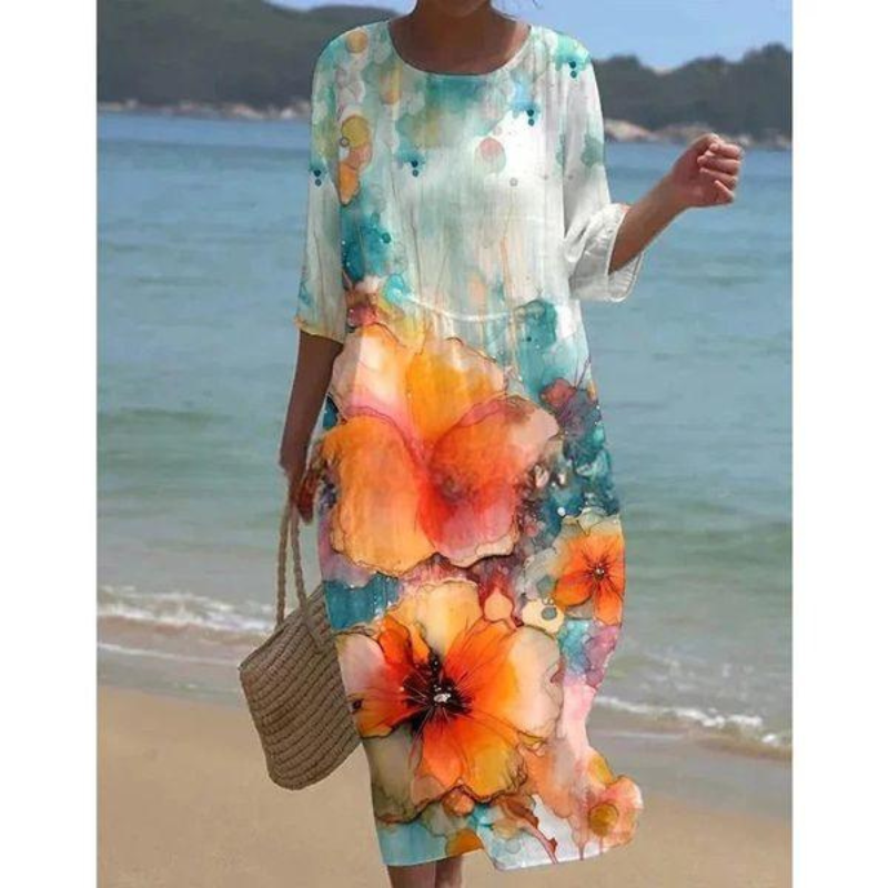 Robe Été Florale Manches Courtes et Taille Cintrée