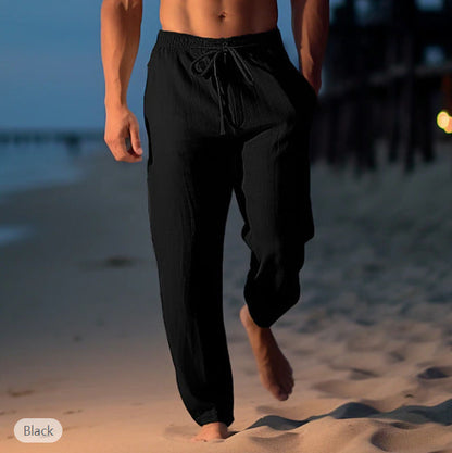 Pantalon Homme Décontracté Lin Beige pour Plage