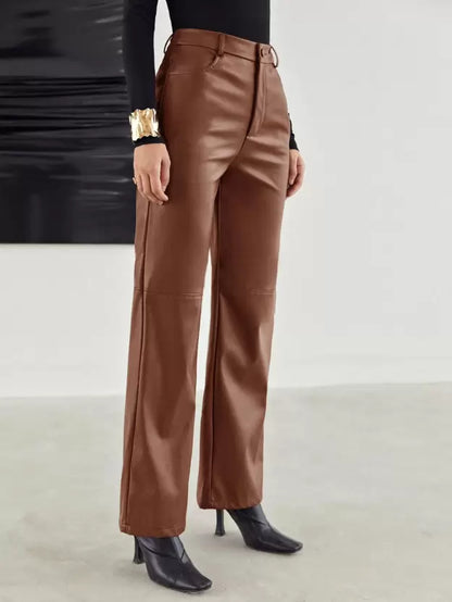 Pantalon Cuir Brun Élégant pour Femme - PanierRoyale