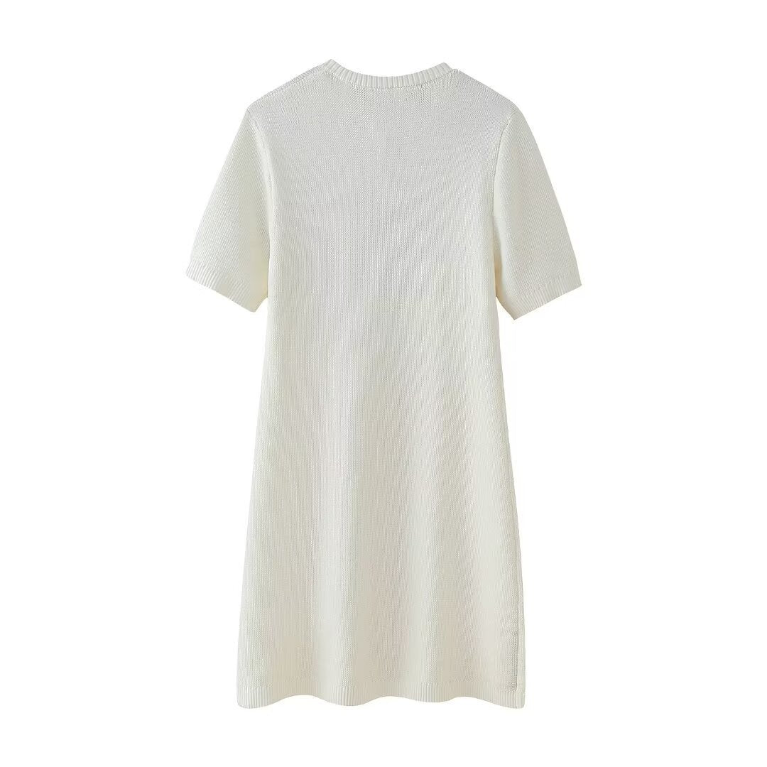 Robe Courte Femme Manches Courtes Boutons Décolleté Élégant