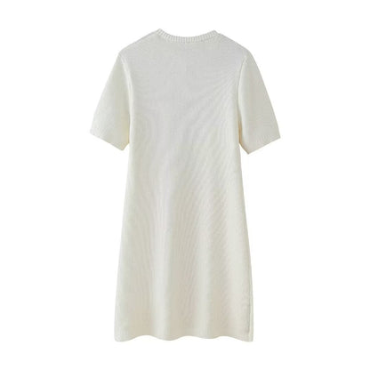 Robe Courte Femme Manches Courtes Boutons Décolleté Élégant
