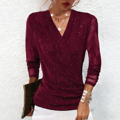 Blouse Femme Col en V Manches Longues Coupe Croisée