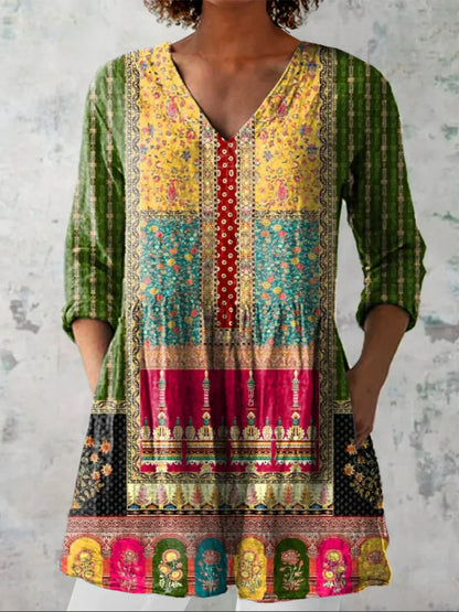Tunique Longue Femme Coton Décolleté en V Coupe Ample