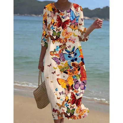Robe Été Florale Manches Courtes et Taille Cintrée