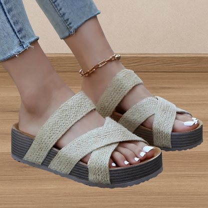 Sandales Femmes Talon Élastique et Tresse Été