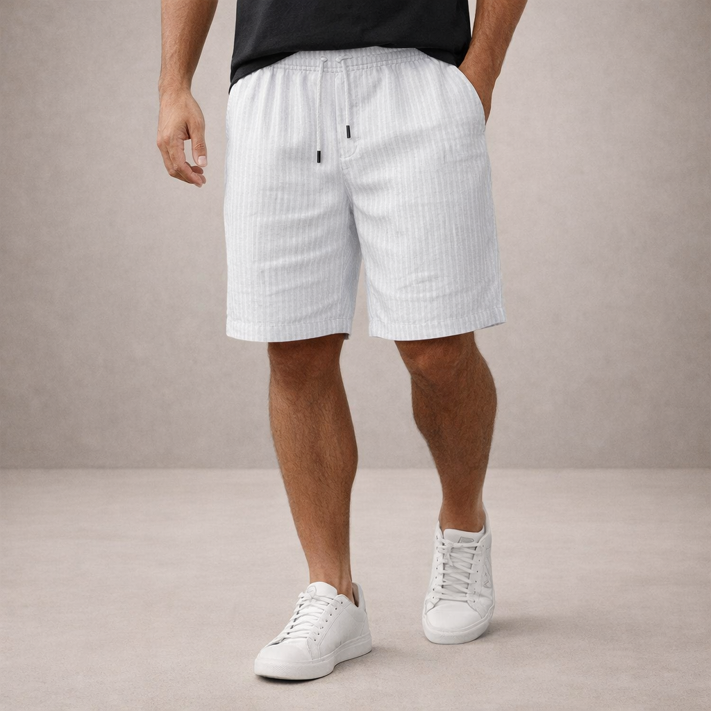 Short Homme Lin Mélangé Taille Cordon Coupe Décontractée - PanierRoyale