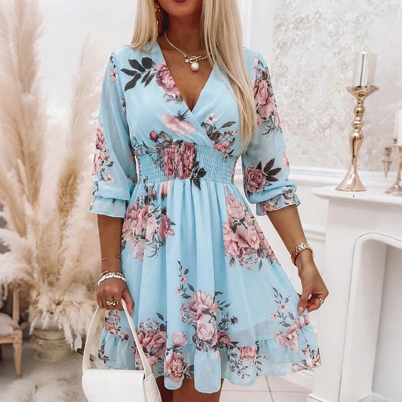 Robe Courte Femme Fluide Col en V Coupe Légère