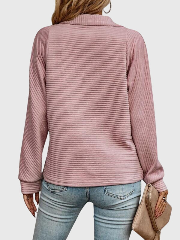 Pull femme décontracté à manches longues avec fermeture éclair