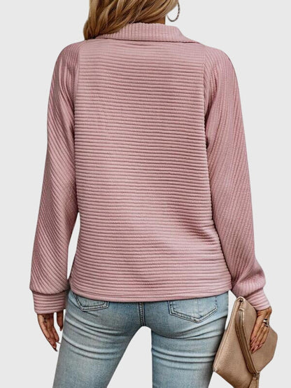Pull femme décontracté à manches longues avec fermeture éclair