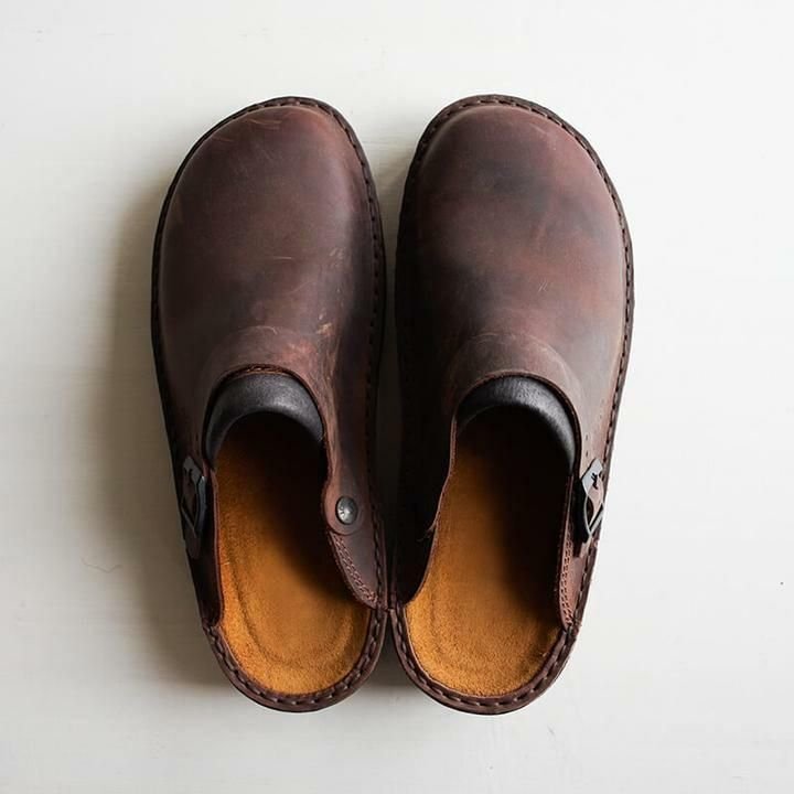 Sabots Homme Cuir Brun à Fermeture Éclair