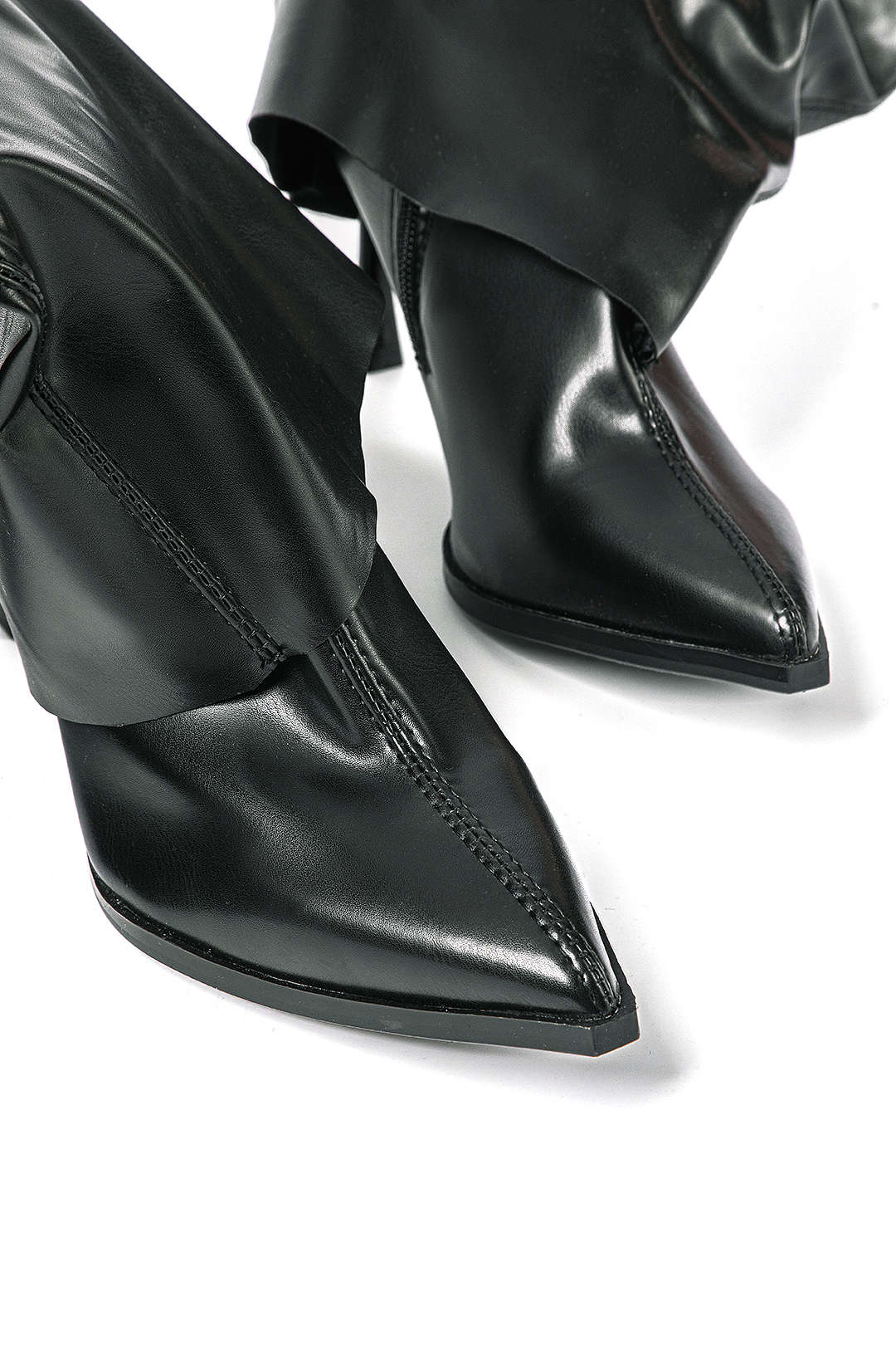 Bottines Noir Designer à Talon Haut et Look Oversize