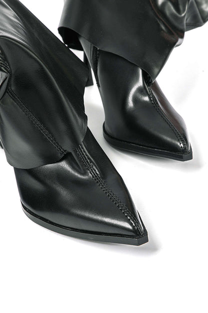 Bottines Noir Designer à Talon Haut et Look Oversize